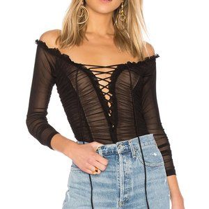 Black Lace Up Cleo Bodysuit by Majorelle Size MEDIUM